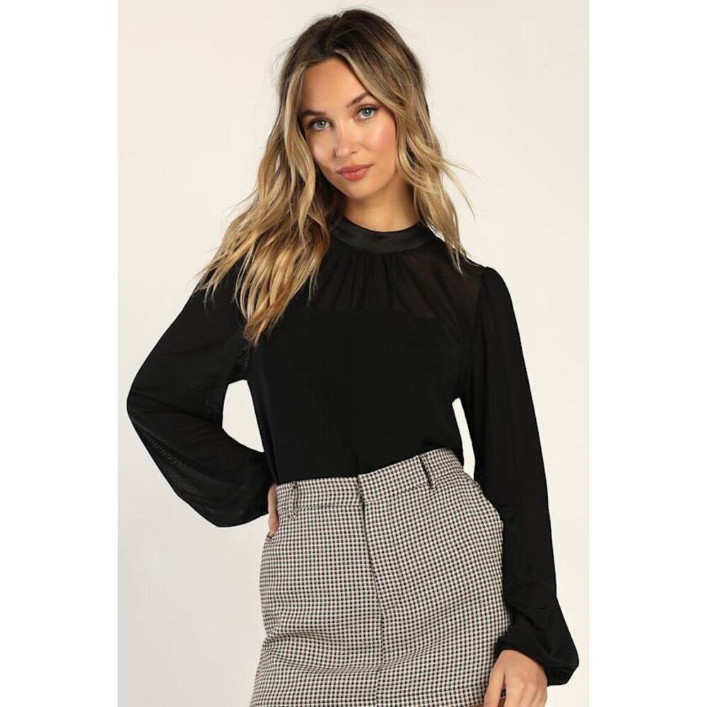 Lulus Chic Image Black Mesh Long Sleeve Bodysuit